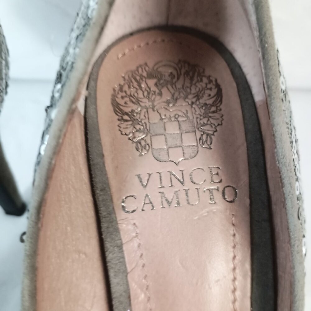Vince Camuto Silver Sequin Platform Heels Women Size 5.5 Prom Formal - Picture 6 of 9